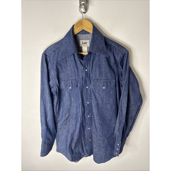 Vintage Lee Western Denim Shirt Men’s 16.5 34 Pearl Snap Selvedge Cowboy Rodeo - Picture 1 of 6